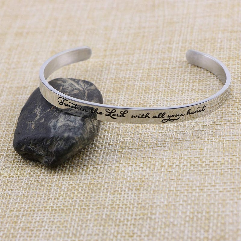 Memgift Bracelets for Women Scripture Jewelry for Women Inspirational Christian Bracelet Cross Engraved Trust in the Lord with all your heart Proverbs 3:5" - Image 2